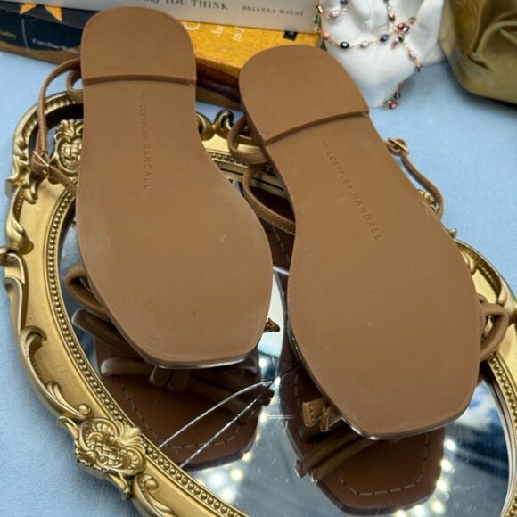 🆕 LOEFFLER RANDALL 🧿 NWOB Henriette Leather Bow Flat Sandal, Dune - Sz 7 - Picture 12 of 13